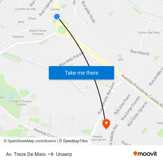 Av. Treze De Maio to Unaerp map