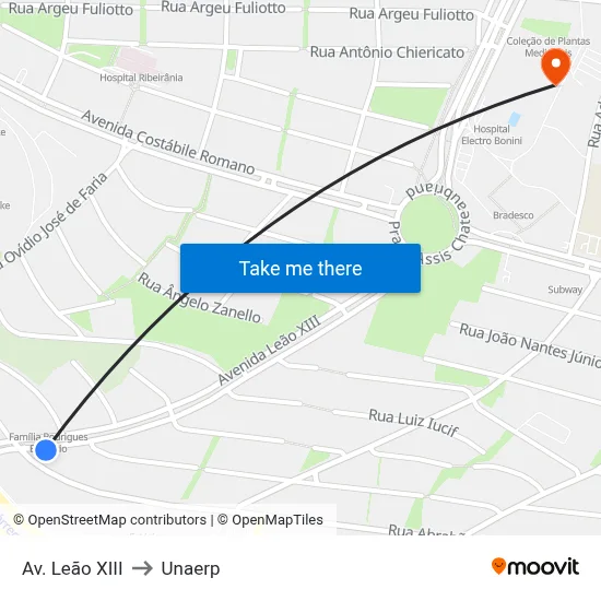 Av. Leão XIII to Unaerp map
