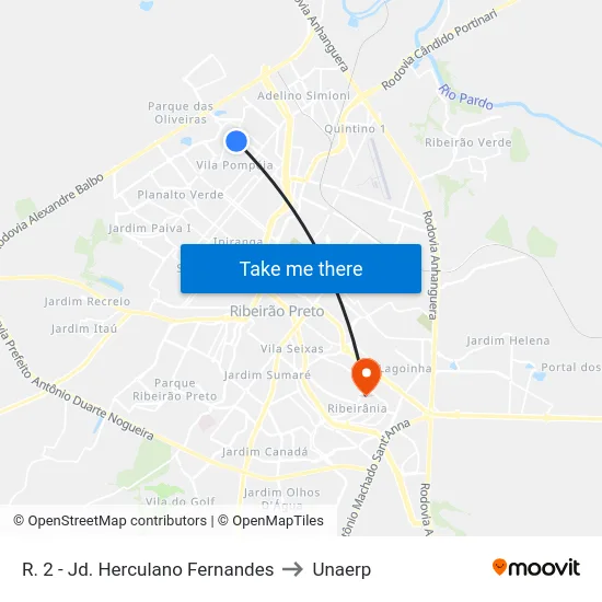 R. 2 - Jd. Herculano Fernandes to Unaerp map