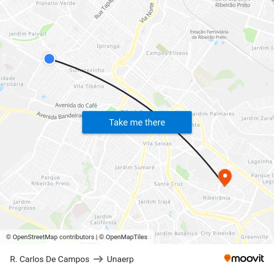 R. Carlos De Campos to Unaerp map