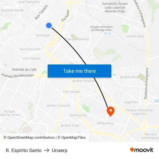 R. Espírito Santo to Unaerp map