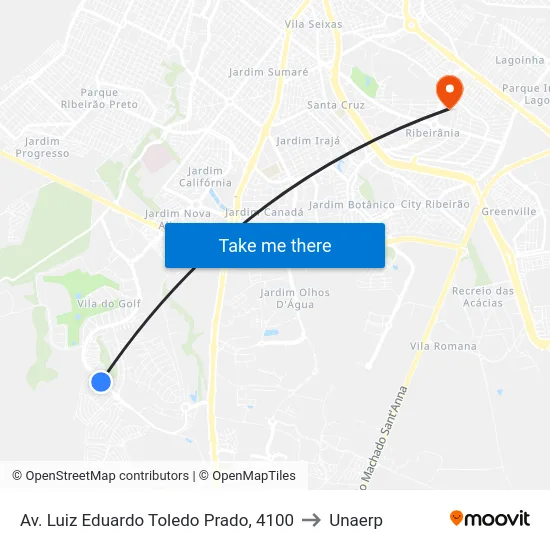 Av. Luiz Eduardo Toledo Prado, 4100 to Unaerp map