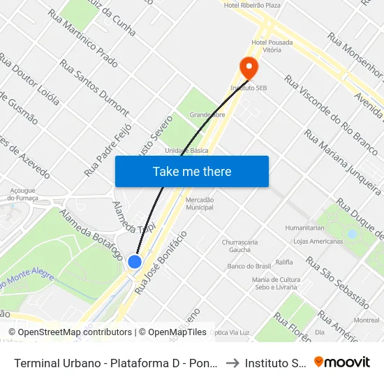 Terminal Urbano - Plataforma D - Ponto 7 to Instituto Seb map