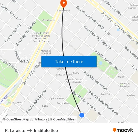 R. Lafaiete to Instituto Seb map
