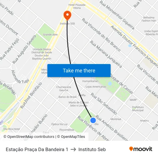 Estação Praça Da Bandeira 1 to Instituto Seb map
