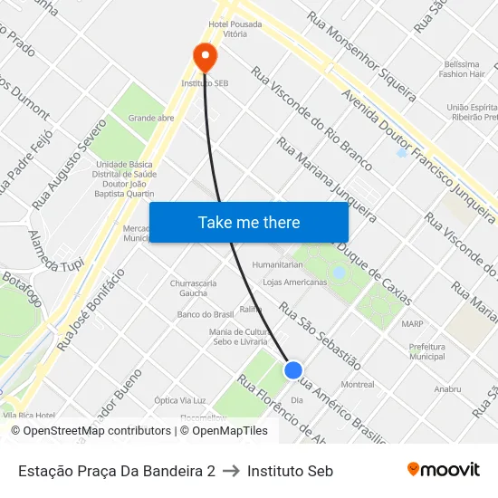 Estação Praça Da Bandeira 2 to Instituto Seb map