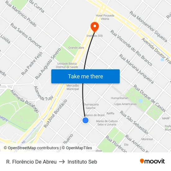R. Florêncio De Abreu to Instituto Seb map