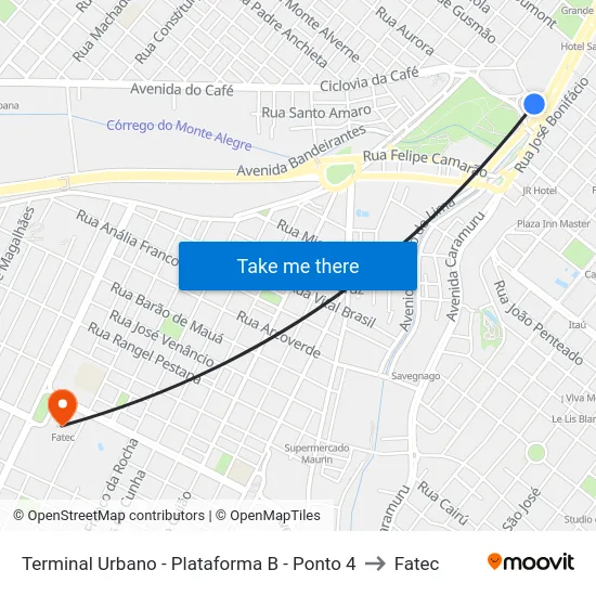Terminal Urbano - Plataforma B - Ponto 4 to Fatec map