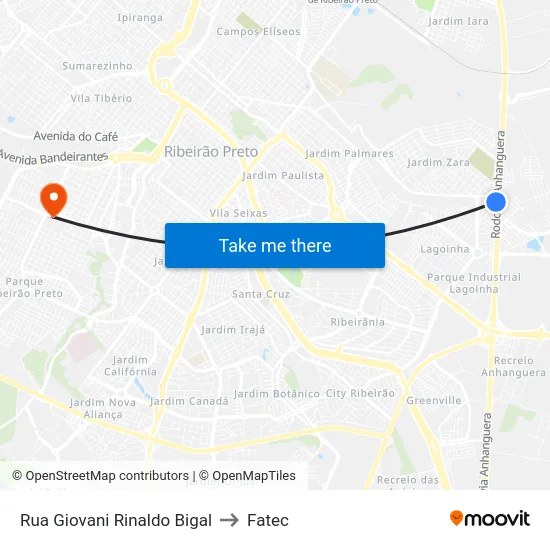 Rua  Giovani Rinaldo Bigal to Fatec map