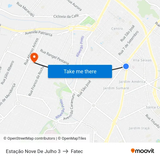 Estação Nove De Julho 3 to Fatec map