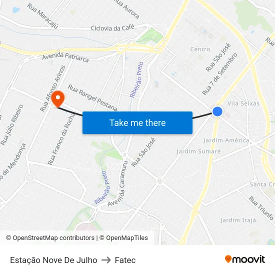 Estação Nove De Julho to Fatec map