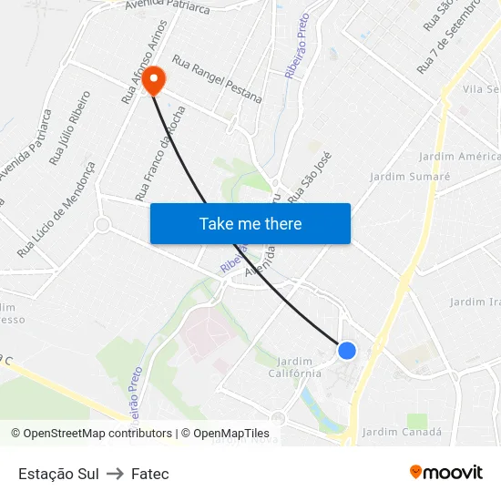 Estação Sul to Fatec map