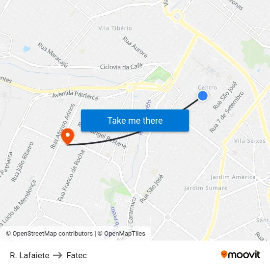 R. Lafaiete to Fatec map