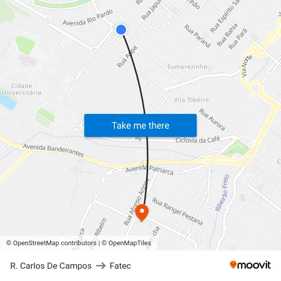 R. Carlos De Campos to Fatec map