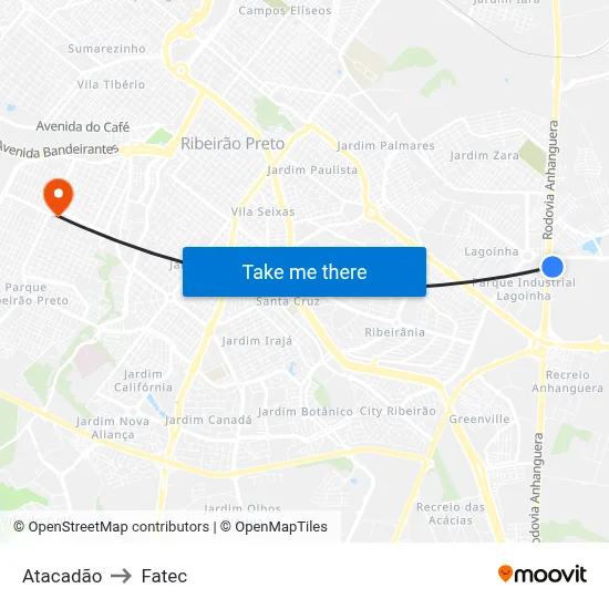 Atacadão to Fatec map