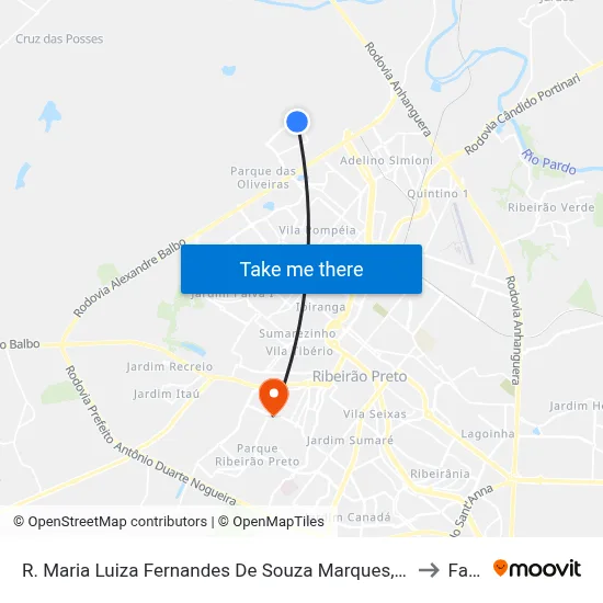 R. Maria Luiza Fernandes De Souza Marques, 815 (Oposto) to Fatec map