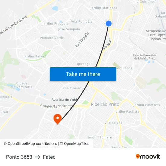 Ponto 3653 to Fatec map