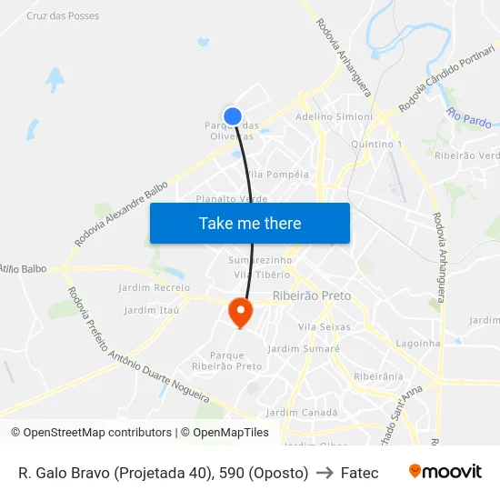 R. Galo Bravo (Projetada 40), 590 (Oposto) to Fatec map