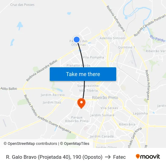 R. Galo Bravo (Projetada 40), 190 (Oposto) to Fatec map