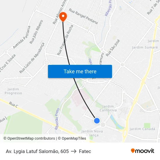 Av. Lygia Latuf Salomão, 605 to Fatec map