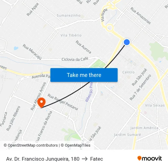 Av. Dr. Francisco Junqueira, 180 to Fatec map