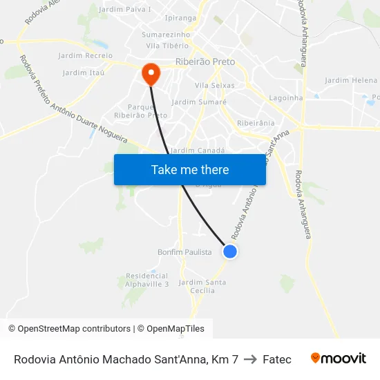 Rodovia  Antônio Machado Sant'Anna, Km 7 to Fatec map