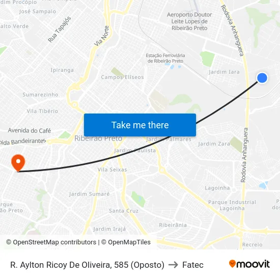 R. Aylton Ricoy De Oliveira, 585 (Oposto) to Fatec map