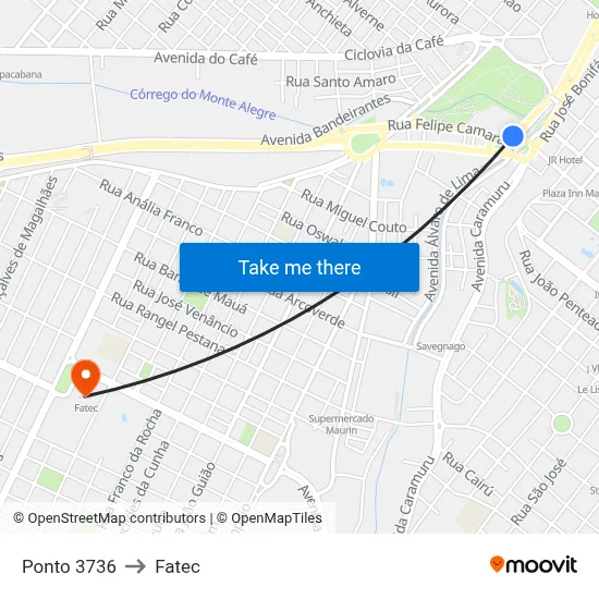 Ponto 3736 to Fatec map