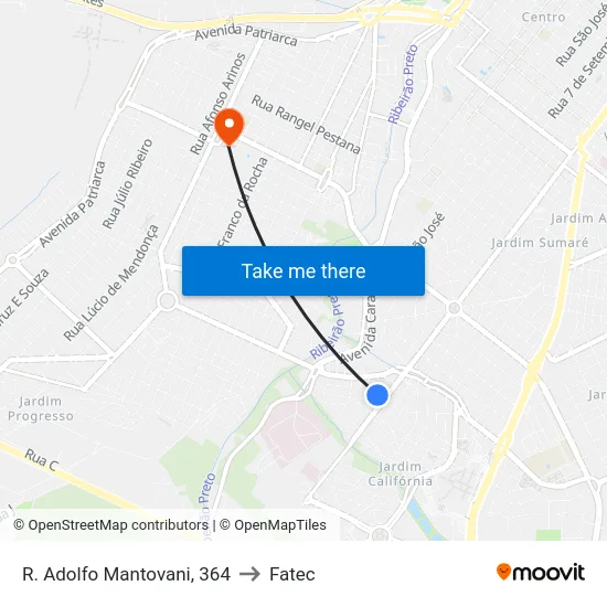 R. Adolfo Mantovani, 364 to Fatec map