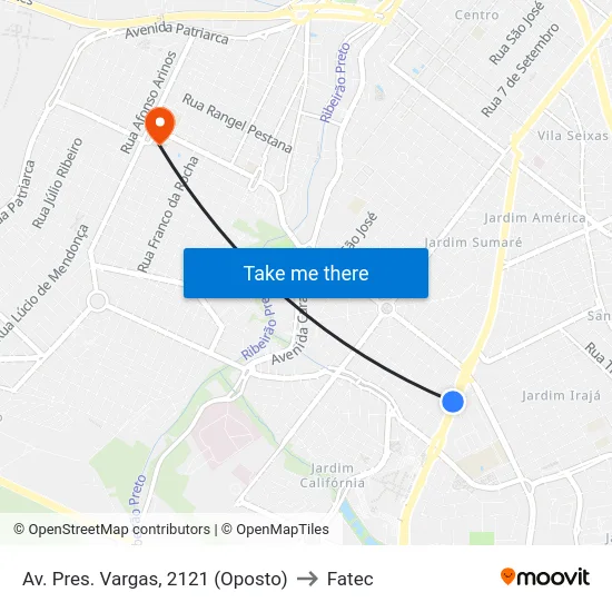Av. Pres. Vargas, 2121 (Oposto) to Fatec map