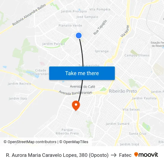 R. Aurora Maria Caravelo Lopes, 380 (Oposto) to Fatec map