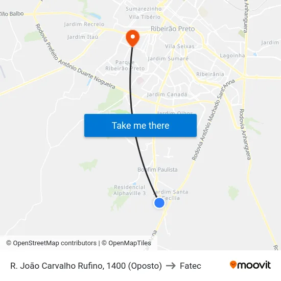 R. João Carvalho Rufino, 1400 (Oposto) to Fatec map