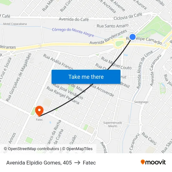 Avenida Elpídio Gomes, 405 to Fatec map
