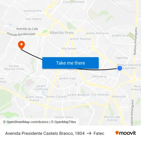 Avenida Presidente Castelo Branco, 1804 to Fatec map