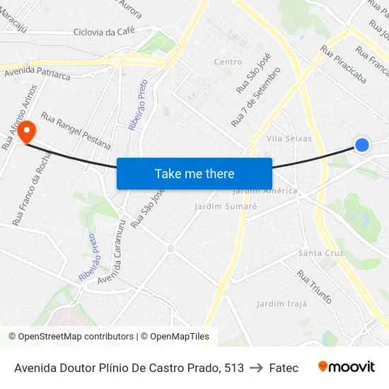 Avenida Doutor Plínio De Castro Prado, 513 to Fatec map