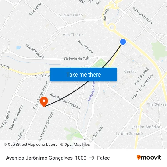 Avenida Jerônimo Gonçalves, 1000 to Fatec map
