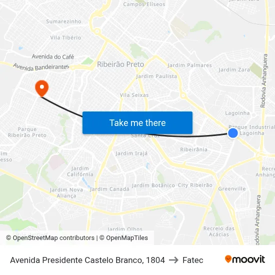 Avenida Presidente Castelo Branco, 1804 to Fatec map