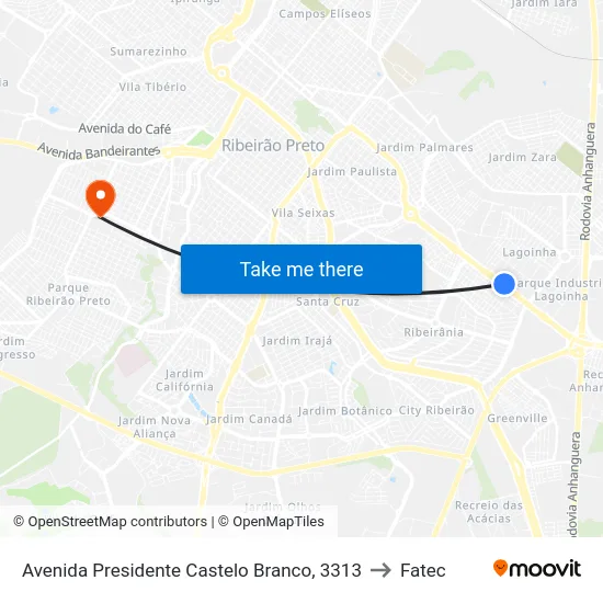 Avenida Presidente Castelo Branco, 3313 to Fatec map