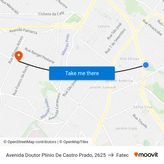 Avenida Doutor Plínio De Castro Prado, 2625 to Fatec map