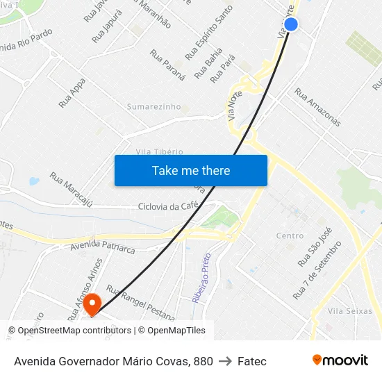 Avenida Governador Mário Covas, 880 to Fatec map