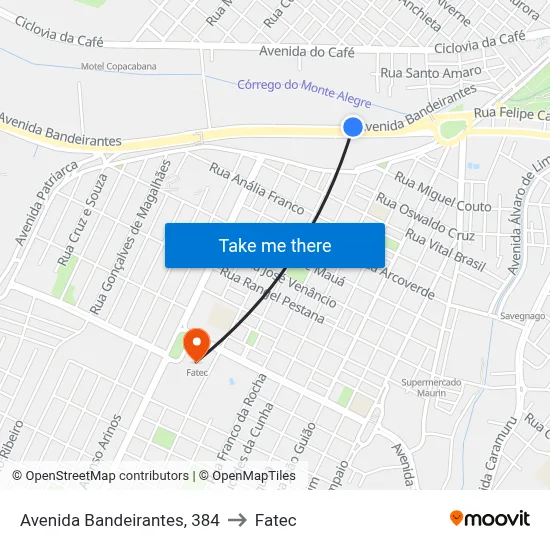 Avenida Bandeirantes, 384 to Fatec map