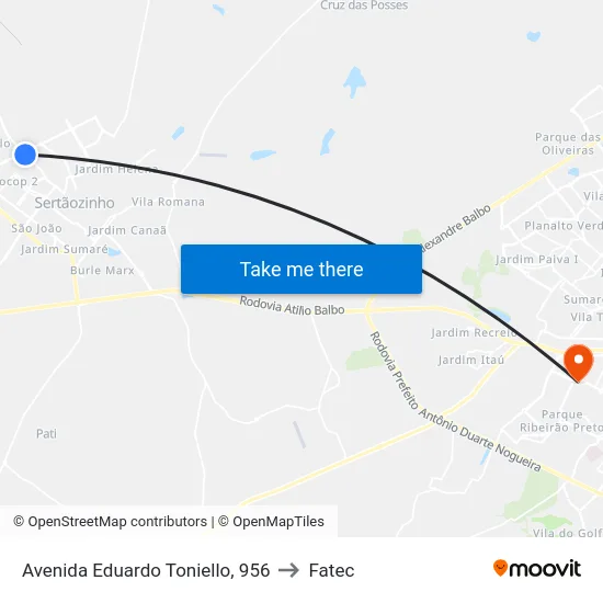Avenida Eduardo Toniello, 956 to Fatec map