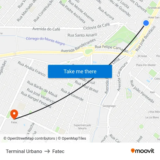 Terminal Urbano to Fatec map