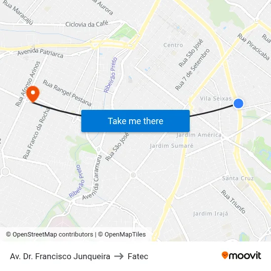 Av. Dr. Francisco Junqueira to Fatec map