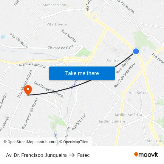 Av. Dr. Francisco Junqueira to Fatec map