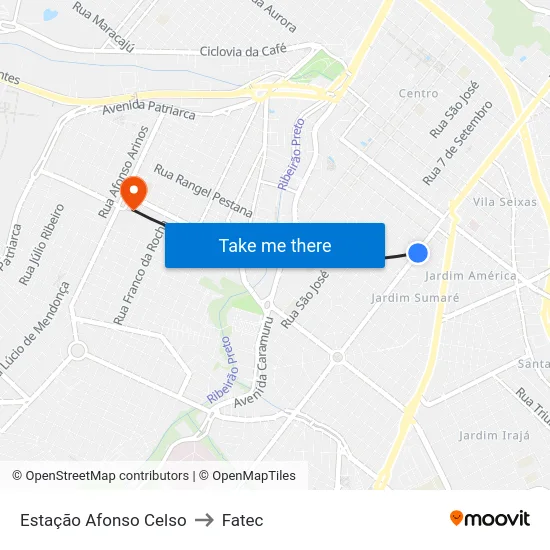 Estação Afonso Celso to Fatec map