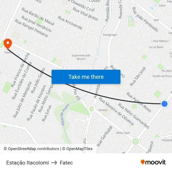 Estação Itacolomi to Fatec map