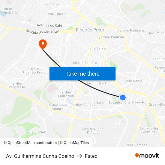 Av. Guilhermina Cunha Coelho to Fatec map