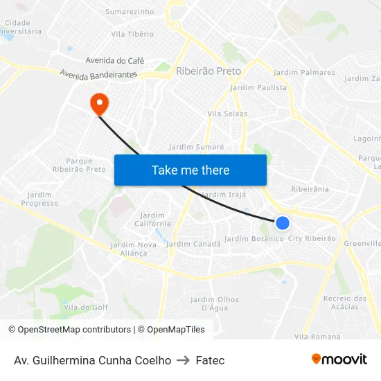 Av. Guilhermina Cunha Coelho to Fatec map