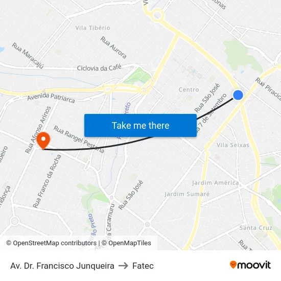Av. Dr. Francisco Junqueira to Fatec map